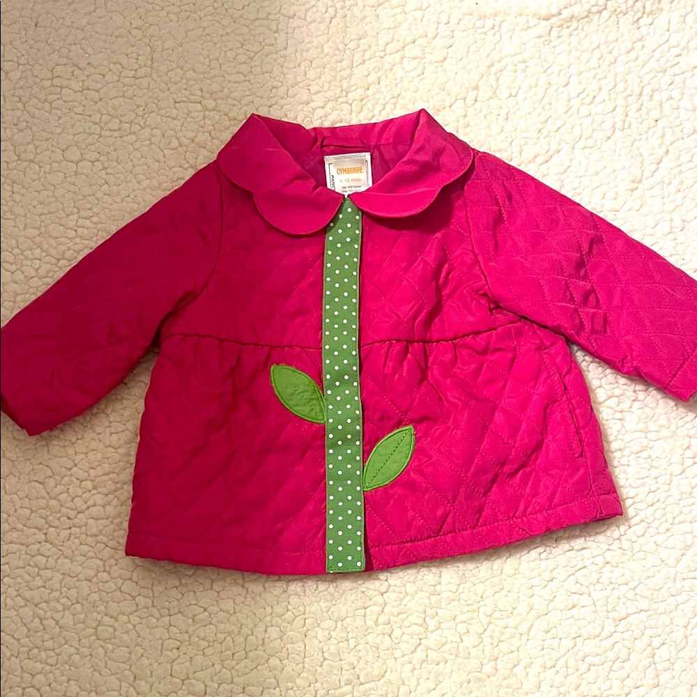 Gymboree Flower Showers lightweight quilted pink jacket with green leaf details